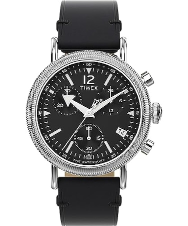 Timex Mens Waterbury Traditional 40mm Watch Black Strap Black Dial SilverTone Case