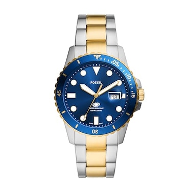 Fossil Mens 42mm Blue Quartz Stainless Steel GoldSilverBlue DiveInspired ThreeHand Watch FS6034