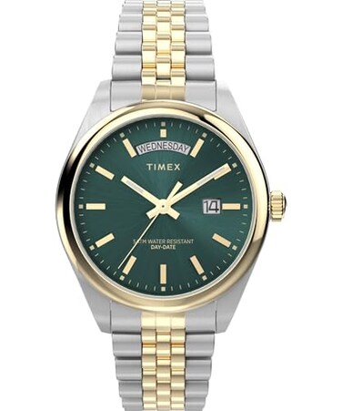 Timex Mens Legacy 41mm Watch TwoTone Bracelet Green Dial TwoTone Case