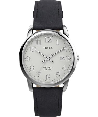 Timex Mens Easy Reader 35mm Watch Black Strap White Dial SilverTone Case