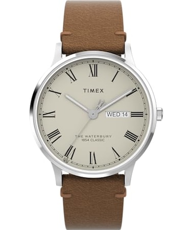Timex Mens Waterbury Classic 40mm Watch Brown Strap Cream Dial Stainless Steel Case