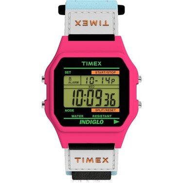 Timex Mens Classical Digital 36mm Watch Blue Strap Digital Dial Pink Case