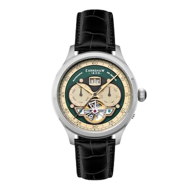 Thomas Earnshaw Mens 43mm Baron Grand Date Calendar Open Heart Automatic Green Watch with Leather Strap ES818703