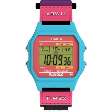 Timex Mens Classical Digital 36mm Watch Purple Strap Digital Dial Blue Case