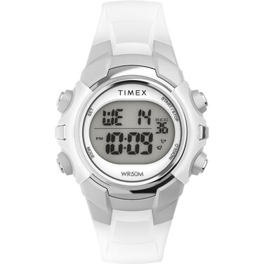 Timex Mens Digital 33mm Watch White Strap Digital Dial SilverTone Case