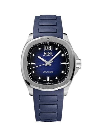 MIDO Multifort TV Big Date Swiss Automatic Watch for Men 40mm Case Blue Dial Blue Rubber Strap M0495261704100