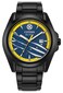 Citizen Mens EcoDrive Marvel Wolverine Black Ion Plated Watch with Black Leather Strap and Pin Gift SetBlue Dial Luminous Hands 42mm Model AW143566W