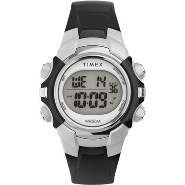 Timex Mens Digital 33mm Watch Black Strap Digital Dial SilverTone Case
