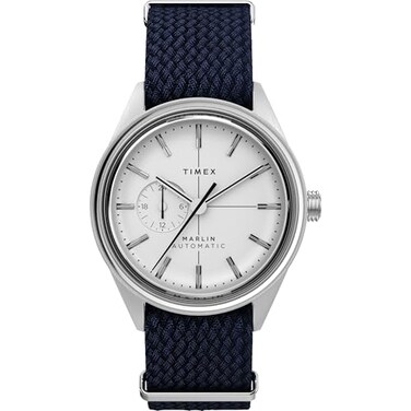 Timex Mens Marlin Jet 38mm Watch Blue SlipThru Double Layer White Dial Stainless Steel Case