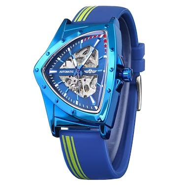 FORSINING Skeleton Watches for Men Automatic Mechanical Watch with Triangle Dial Luminous Self Winding Watches Soft Silicone Strap