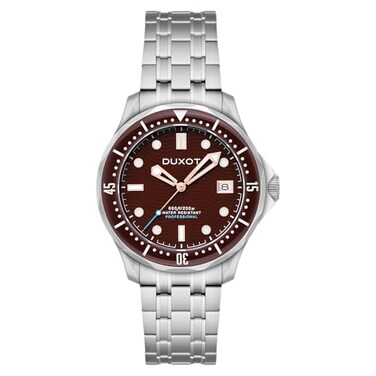 DUXOT Mens 41mm Henri Diver Automatic Deep Brown Watch with Solid Stainless Steel Bracelet DX206044