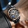 OUPINKE Skeleton Mens Automatic Watches Mechanical Luxury Dress Leather Self Winding Waterproof 50M5ATM Luminous Watches for Men
