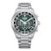 Citizen Mens EcoDrive Weekender Sport Casual SilverTone Stainless Steel Bracelet Watch Chronograph Green Dial Model CA460089X