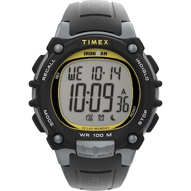 Timex Mens Ironman Triathlon Classic 10 44mm Watch Black Strap Digital Dial Gray Case