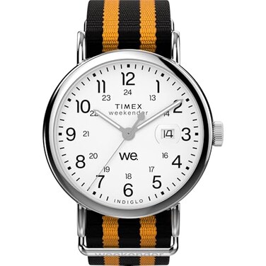 Timex Mens Weekender 40mm Watch Orange Strap White Dial SilverTone Case