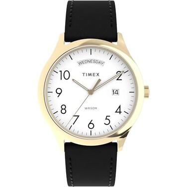 Timex Mens Modern Easy Reader 40mm Watch Black Strap White Dial GoldTone Case
