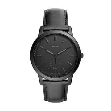 Fossil Mens Minimalist Quartz Stainless Steel and Black Leather ThreeHand Watch for Men Color Black