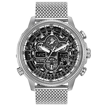 Citizen Eco Drive Navihawk Black Dial SS Chrono Quartz Mens Watch JY803083E