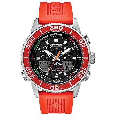 Citizen Mens Promaster Sailhawk EcoDrive Watch Yacht Racing Timer Chronograph Polyurethane Strap DualTime AnalogDigital Times Luminous Hands and Markers Orange 44mm Model JR406100F