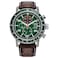 Citizen Mens EcoDrive Weekender Brycen Chronograph Watch in Stainless Steel Brown Preforated Leather Strap Green Bezel TimeDate 3 Hand Green Dial ModelCA085105X