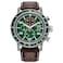 Citizen Mens EcoDrive Weekender Brycen Chronograph Watch in Stainless Steel Brown Preforated Leather Strap Green Bezel TimeDate 3 Hand Green Dial ModelCA085105X