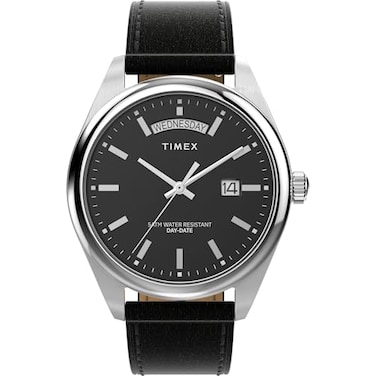 Timex Mens Legacy 41mm Watch Black Strap Black Dial Stainless Steel Case