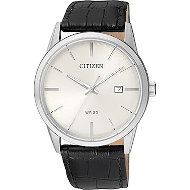 Citizen Quartz Mens Watch Stainless Steel with Leather strap Casual Black Model BI500001A