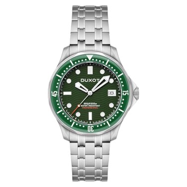 DUXOT Mens 41mm Henri Diver Automatic Elite Green Watch with Solid Stainless Steel Bracelet DX206033