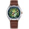 CITIZEN Mens EcoDrive Disney Mickey Mouse Explorer Stainless Steel Case Watch Brown Leather Strap 3 Hand Model AW114906W