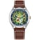 CITIZEN Mens EcoDrive Disney Mickey Mouse Explorer Stainless Steel Case Watch Brown Leather Strap 3 Hand Model AW114906W