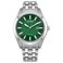 Citizen Mens EcoDrive Classic Peyton Watch 3Hand Date Sapphire Crystal Luminous Markers SilverGreen Dial