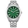 Citizen Mens EcoDrive Classic Peyton Watch 3Hand Date Sapphire Crystal Luminous Markers SilverGreen Dial