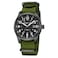GOLDEN HOUR Mens Nylon SlipThru Strap Watch with Military Time Easy Read Dial Glowing Hands in Black Dial Green Band