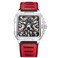 FORSINING Mens Stainless Steel Automatic Self Wind Skeleton Retro Square Silicone Strap Wristwatch