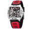 FORSINING Mens Stainless Steel Automatic Self Wind Skeleton Retro Square Silicone Strap Wristwatch