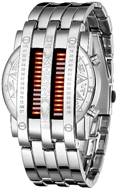 MASTOP Mens Creative Binary Digital Watches Unique Matrix LED Watch Futuristic Cool Stainless Steel Wrist Watch U Black Blue