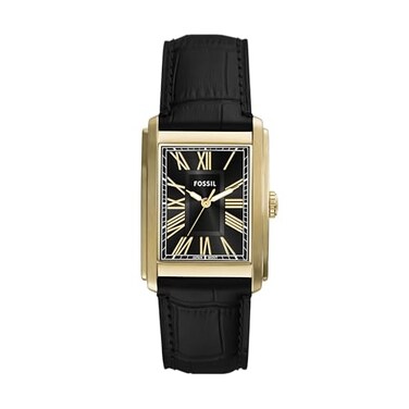 Fossil Mens Watch Carraway ThreeHand Black Croco Leather Watch for Men