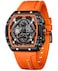 PASOY Luxury Chronograph Watches for Mens Rubber Strap Black Waterproof Date Analog Quartz Watch Orange B