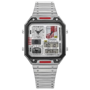 Citizen Mens Star Wars Rebel Pilot Vintage AnaDigi Quartz Stainless Steel Watch Rectangular