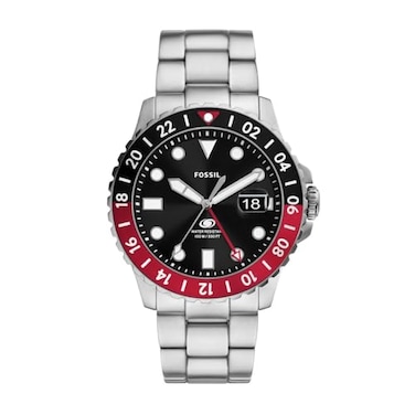 Fossil Mens 46mm SilverBlackRed GMT Quartz Stainless Steel Watch