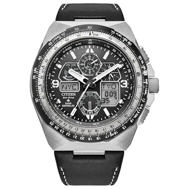 Citizen Mens EcoDrive Promaster Skyhawk AT Watch Black Dial Black Leather Strap Atomic Timekeeping Model JY814905E