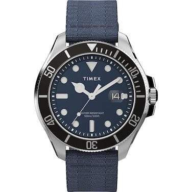 Timex Mens Harborside Coast 44mm Watch Blue Strap Blue Dial IP Steel Case