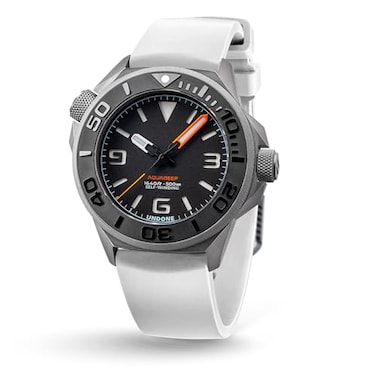 UNDONE Aquadeep Automatic Dive Watch for Men 43mm 500M Water Resistance Wristwatch Diver for Men with Rubber Strap Black Dial White Rubber Strap