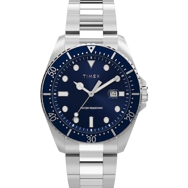 Timex Mens Dress 42mm Watch SilverTone Bracelet Blue Dial SilverTone Case