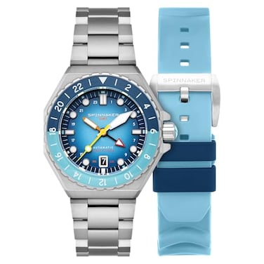 Spinnaker Mens 43mm Dumas GMT Automatic Ocean Blue Watch with Solid Stainless Steel Bracelet SP511955