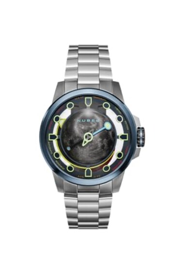 Nubeo Mens 48mm Tranquility Automatic Limited Edition Crescent Blue Watch with Solid Stainless Steel Bracelet NB609122