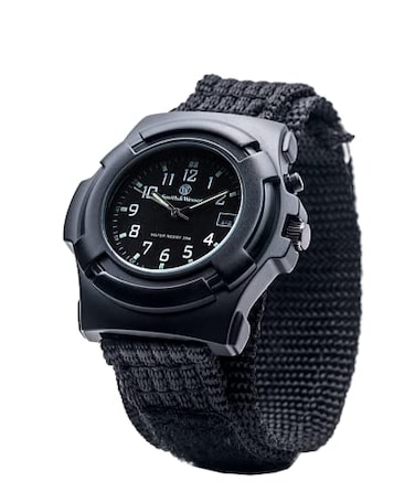 SmithWesson Smith Wesson Lawman Mens Watch 3ATM Glowing Hands Back Glow Black Face and Nylon Strap 40mm Christmas Gift