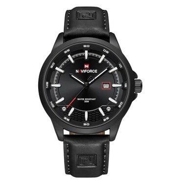 NAVIFORCE Mens Minimalist Waterproof Quartz Leather Strap Watches with Auto Date Black