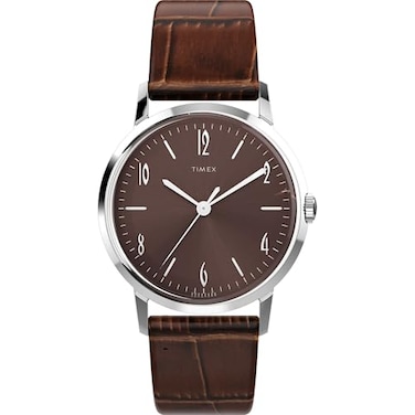 Timex Mens Marlin 34mm Watch Brown Strap Brown Dial Stainless Steel Case