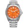 Citizen Mens EcoDrive Brycen Sport Casual Orange Dial SilverTone Super Titanium Bracelet and Case Watch Model AW184050X